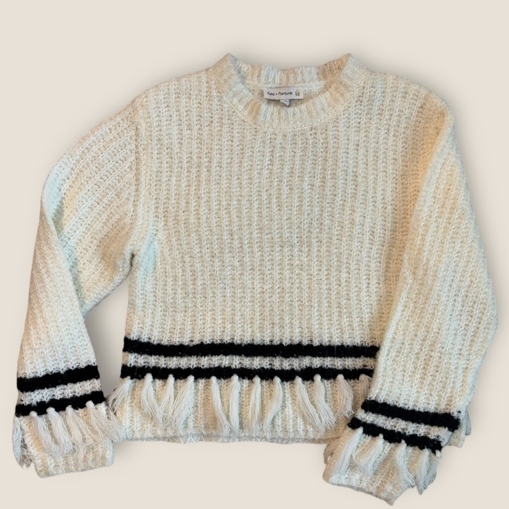 Fate + Fortune Knit Cream Sweater With Fringes